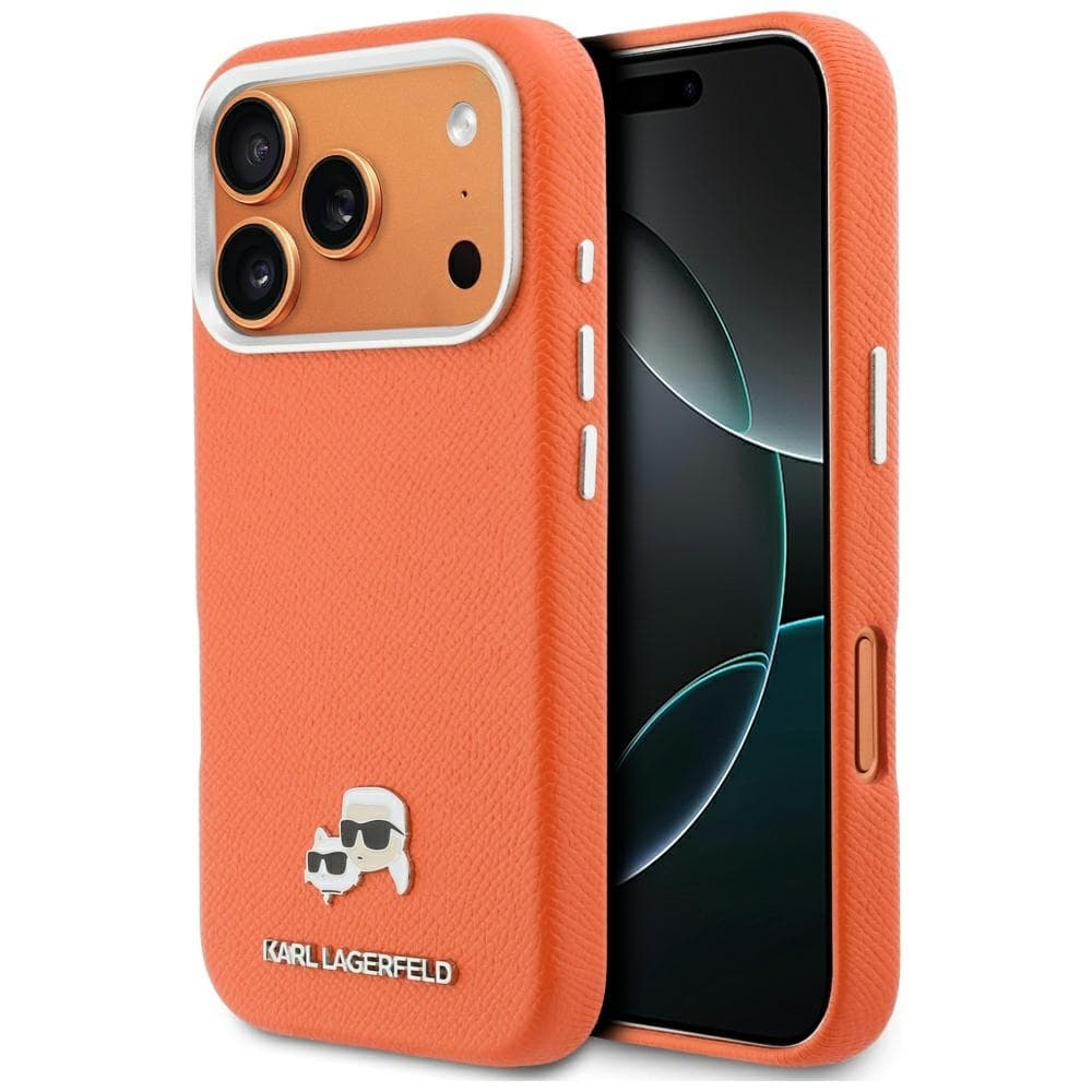 Kryt Karl Lagerfeld - Karl &amp; Choupette Head Pin Saffiano MagSafe (KLHMP17L6PFKCLO) - iPhone 17 Pro Oranžový - náhled 1