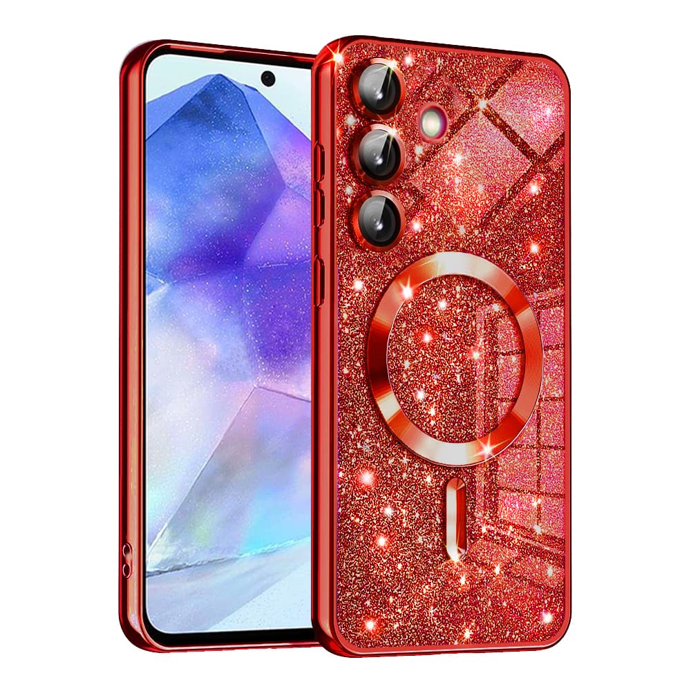 Kryt Techsuit Luxury Glitter MagSafe - Samsung Galaxy A55 5G Červený - náhled 1