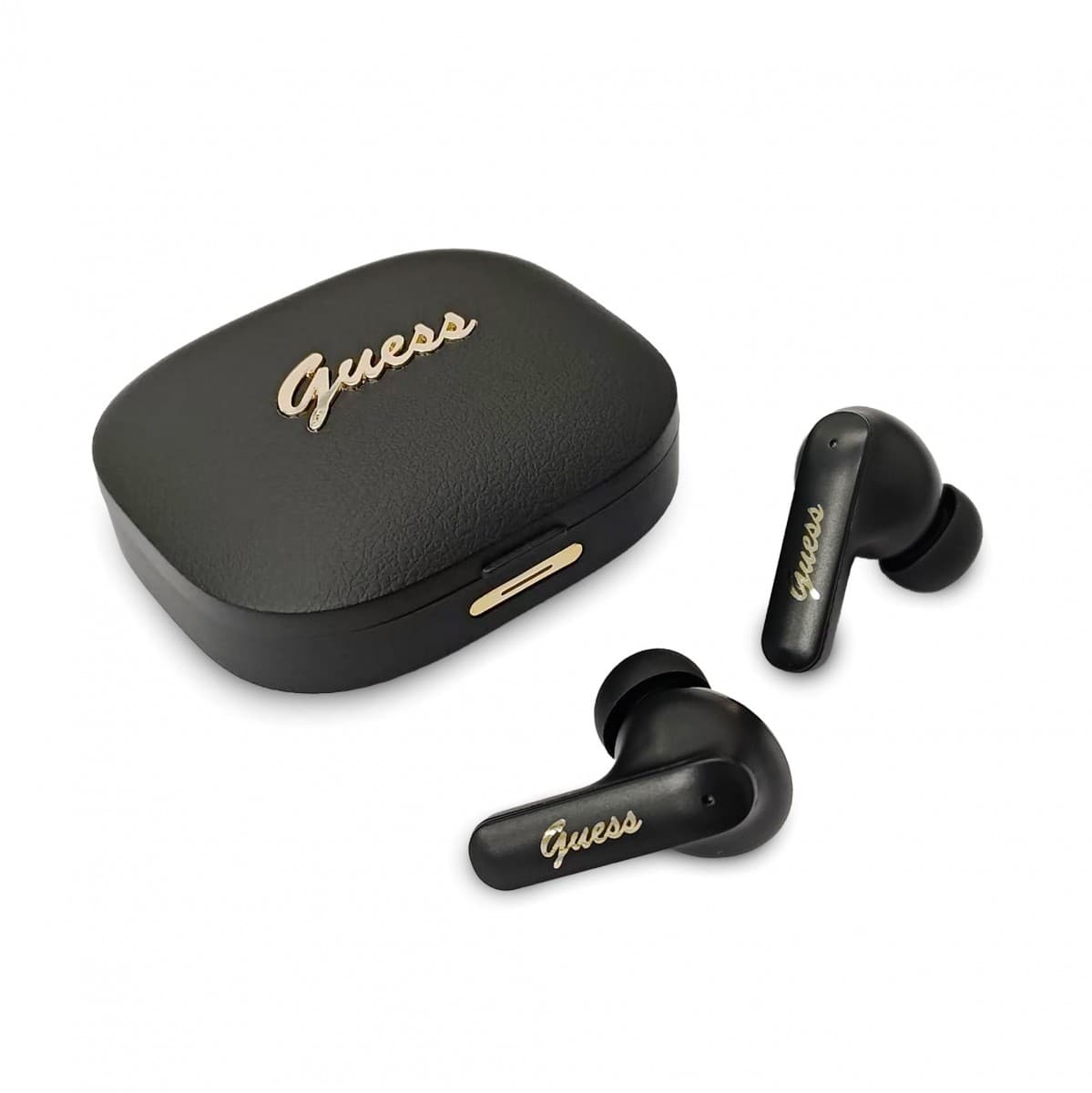 Bezdrátová sluchátka Guess PU Metal Logo TWS černá