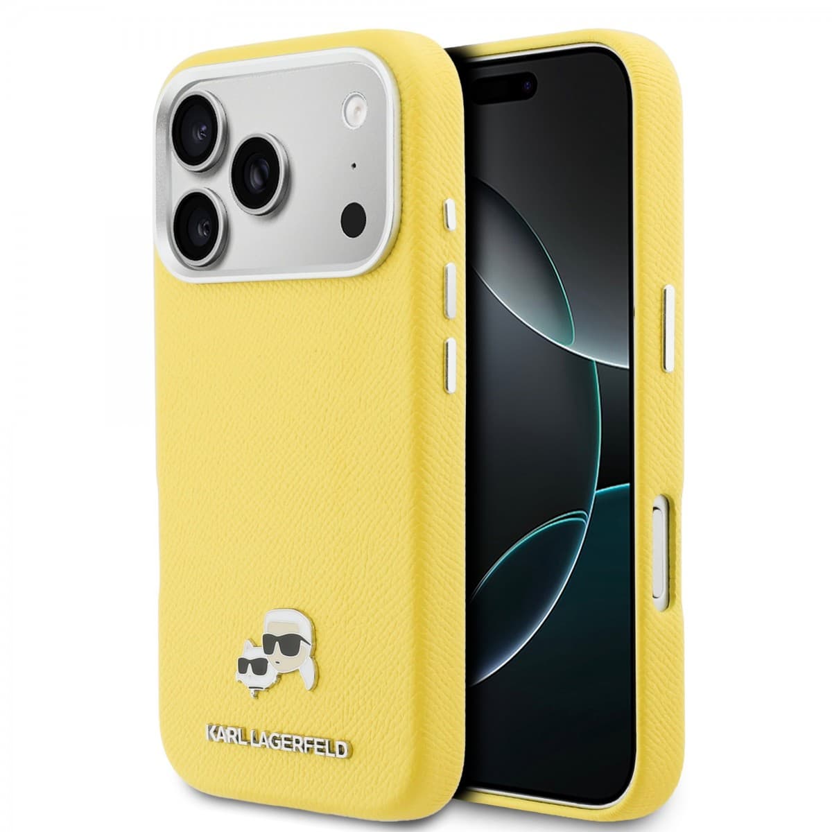 Zadní kryt Karl Lagerfeld PU Karl and Choupette Heads Pins MagSafe pro iPhone 17 Pro žlutý - náhled 1