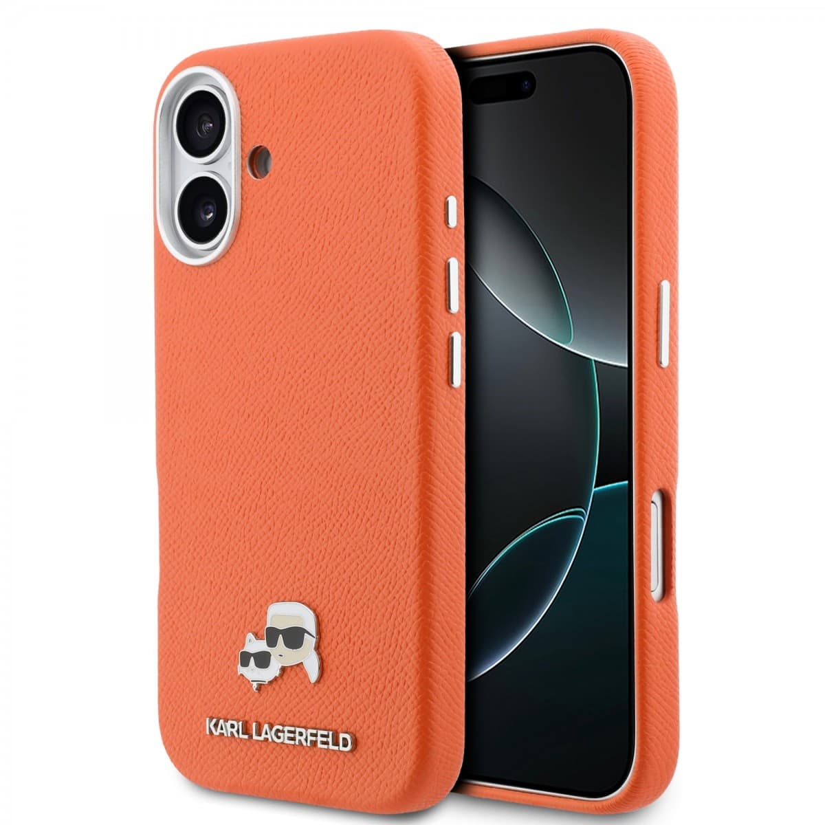 Zadní kryt Karl Lagerfeld PU Karl and Choupette Heads Pins MagSafe pro iPhone 17 oranžový - náhled 1