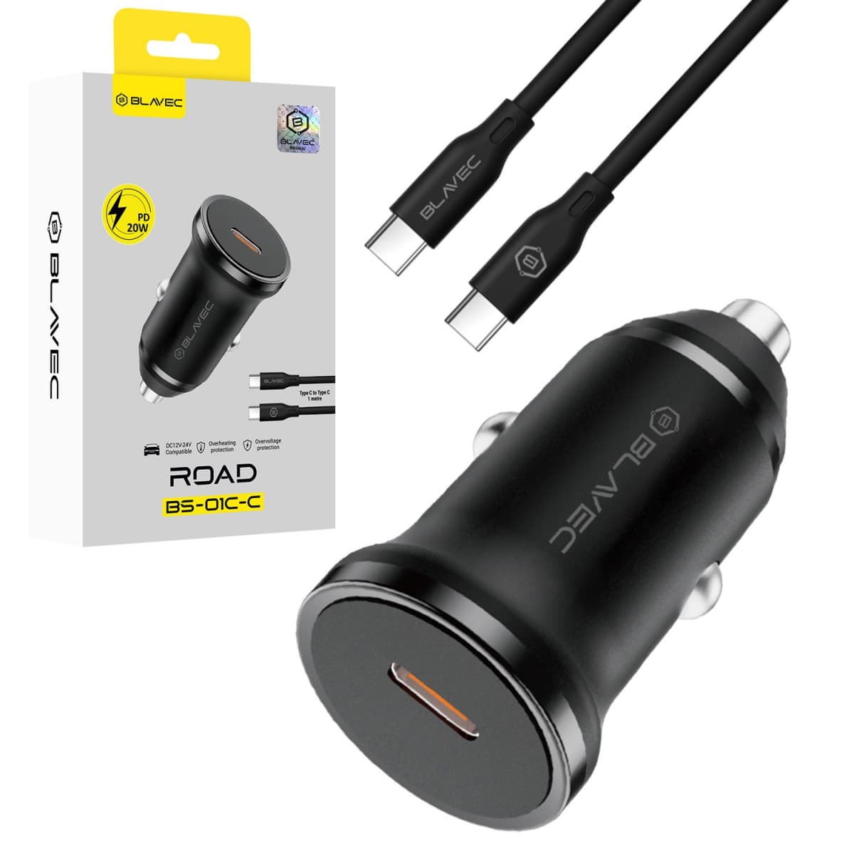 Rychlonabíječka do auta Blavec BS-01C-C Road 20W s kabelem USB-C černá - náhled 1