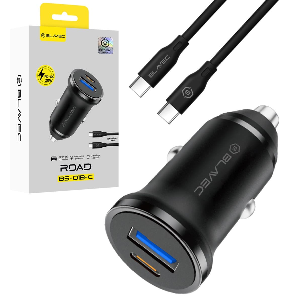 Rychlonabíječka do auta Blavec BS-01B-C Road 20W s kabelem USB-C černá - náhled 1