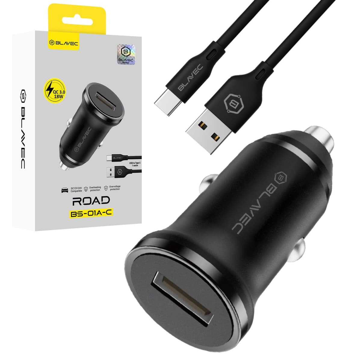 Rychlonabíječka do auta Blavec BS-01A-C Road 18W s kabelem USB-C černá - náhled 1