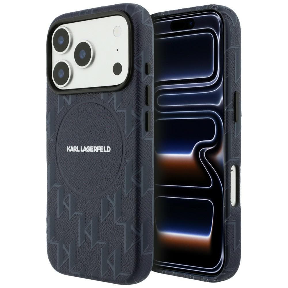 Kryt Karl Lagerfeld Leather KL Monogram Logo MagSafe pro iPhone 17 Pro Max modrý - náhled 1