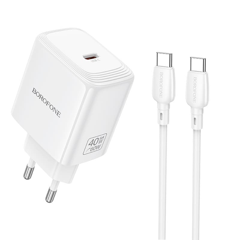 Síťová nabíječka Borofone BN33 Fuente GaN Typ C QC 3.0 PD 40W s kabelem USB-C na USB-C bílá - náhled 1