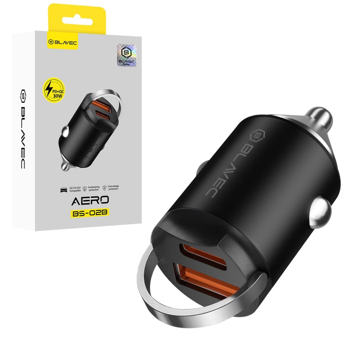 Adaptér do auta Blavec BS-02B Aero USB a USB-C QC 3.0 18W PD 30W (CCBS02BA-UCB) černý - náhled 1