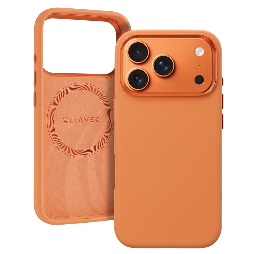 Silikonový kryt Liavec Silky s kovovým rámečkem fotoaparátu pro Apple iPhone 17 Pro Max oranžový - náhled 1