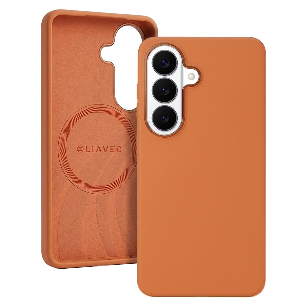 Silikonový kryt Liavec Silky s kovovým rámečkem fotoaparátu pro Samsung Galaxy S26 Plus oranžový - náhled 1