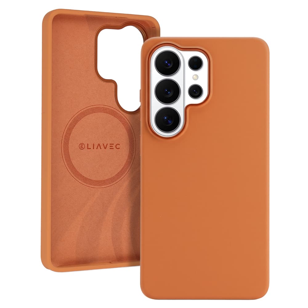 Silikonový kryt Liavec Silky s kovovým rámečkem fotoaparátu pro Samsung Galaxy S26 Ultra oranžový - náhled 1