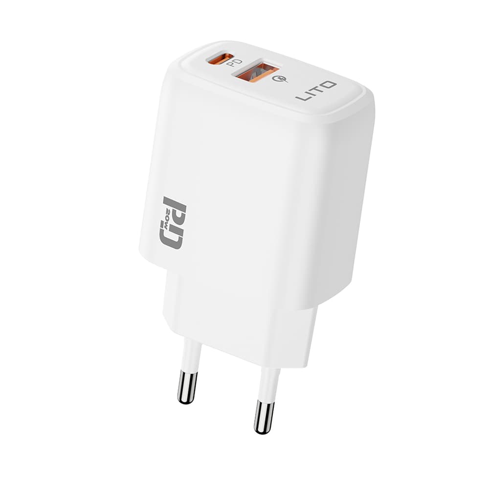 Síťová nabíječka Lito - Wall Charger (LC28) - Type-C, USB, PD20W, Charge, PC Fireproof, 5V/3A - bílá - náhled 1