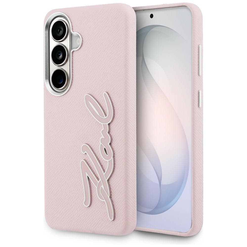 Kryt Karl Lagerfeld - Full Wrapped Grained Leather with Signature Resin Logo (KLHCS26SPGFKSRSP) - Samsung Galaxy S26 - růžový - náhled 1