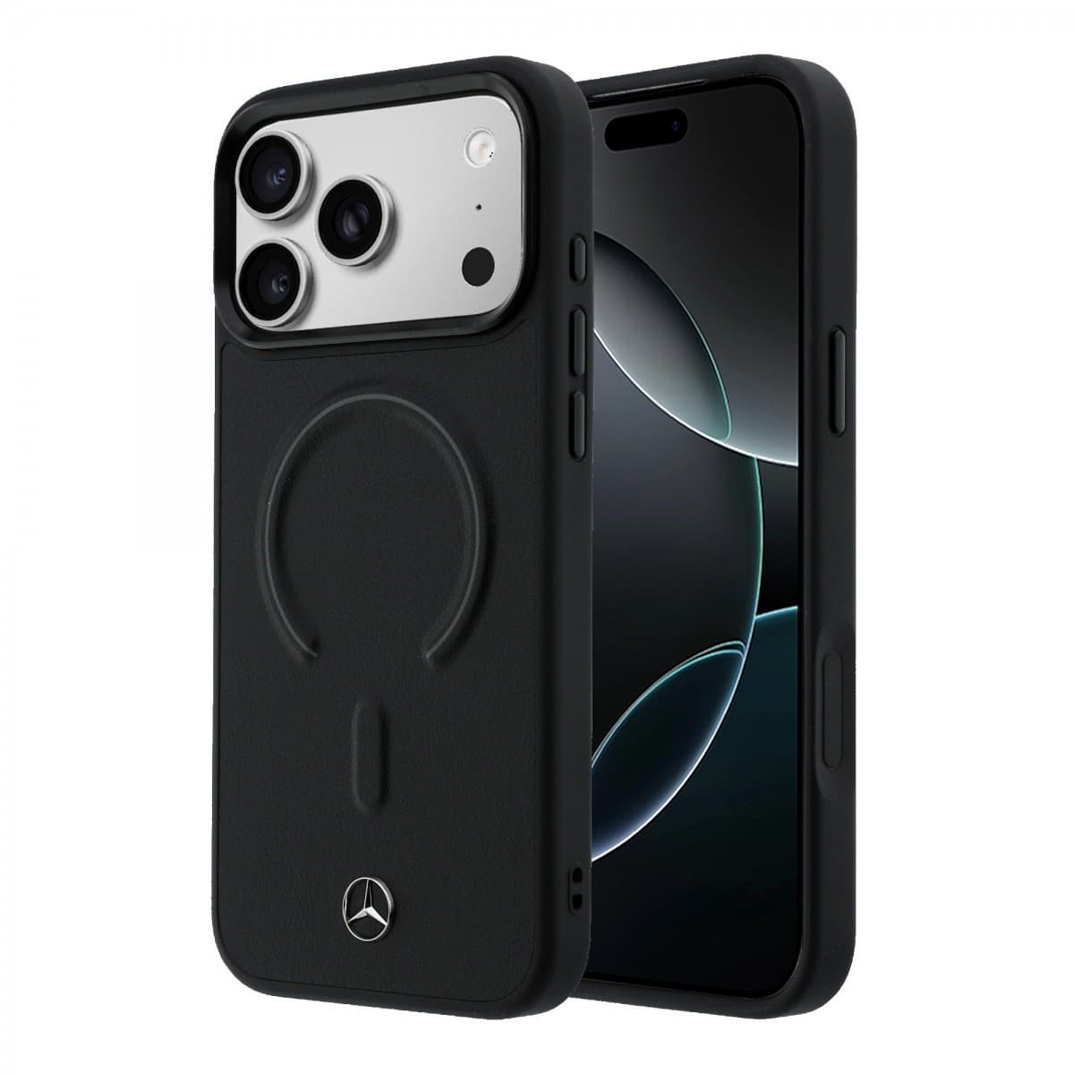 Zadní kryt Mercedes PU Leather 3D MagSafe pro iPhone 17 Pro Max černý