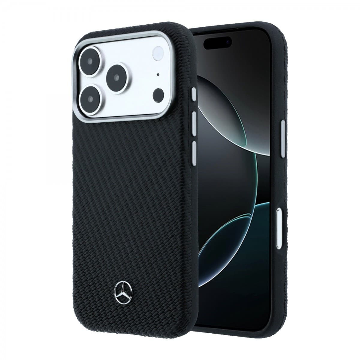 Zadní kryt Mercedes PU Leather Semi Wrap MagSafe pro iPhone 17 Pro černý