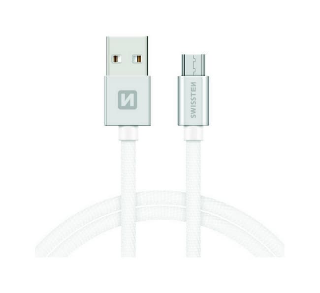 Datový kabel Swissten microUSB 2m stříbrný 30517