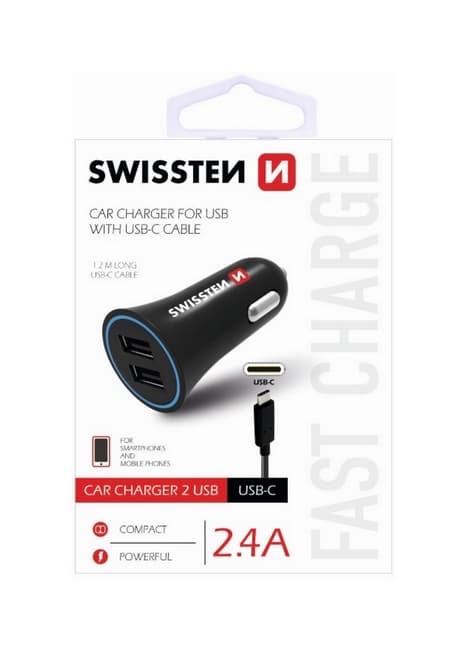 Nabíječka do auta Swissten USB-C (Type C) 2.4A Dual černá 30685
