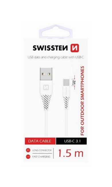 Datový kabel Swissten pro outdoorové smartphony USB-C (Type-C) 1,5m bílý 36889