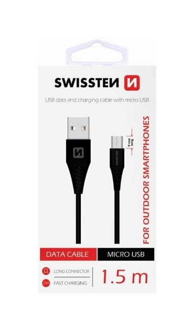 Datový kabel Swissten pro outdoorové smartphony micro USB 1,5m černý 36891