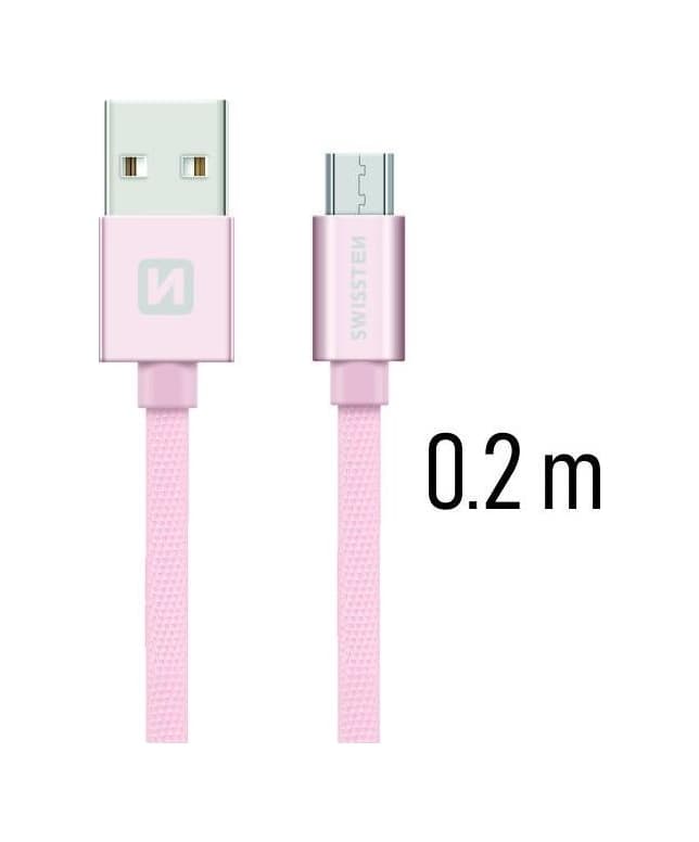 Datový kabel Swissten microUSB 0,2m růžový 43808