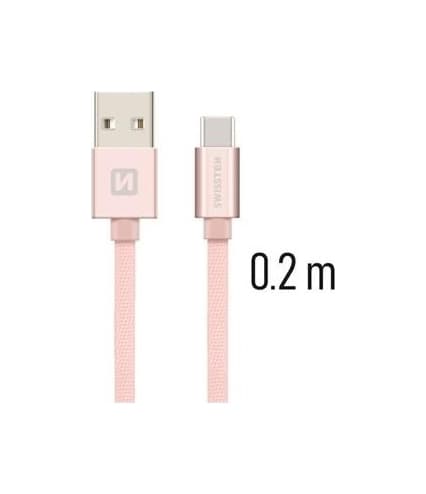 Datový kabel Swissten USB-C (Type-C) 0,2m růžový 43817
