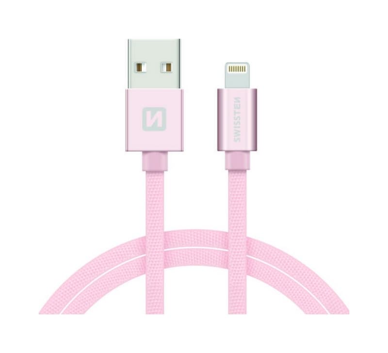 Datový kabel Swissten Lightning 0,2m růžový 43828