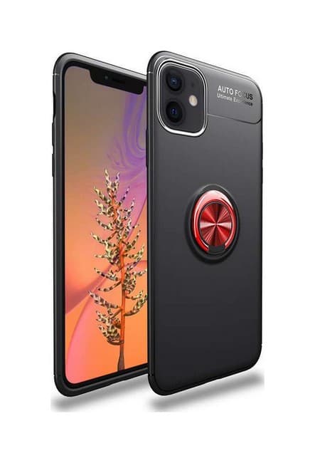 Kryt TopQ iPhone 12 silikon černý s červeným prstenem 55228