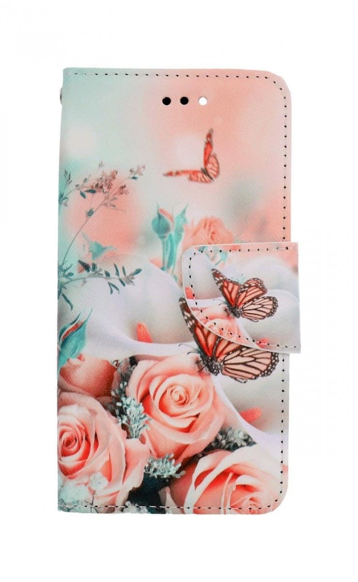 Pouzdro TopQ iPhone SE 2020 knížkové Růže s motýlem 62576 - náhled 1