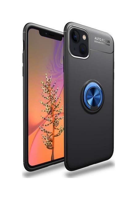 Kryt TopQ iPhone 13 silikon černý s modrým prstenem 70212