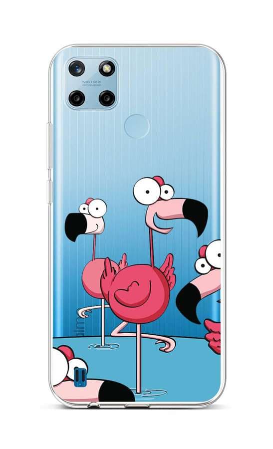 Kryt TopQ Realme C25Y silikon Cartoon Flamingos 70610