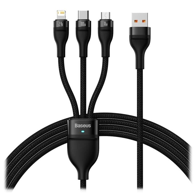Baseus CASS030001 Flash Series 3v1 Kabel USB-A na USB-C, Lightning, MicroUSB 100W 1.2m Black - náhled 1
