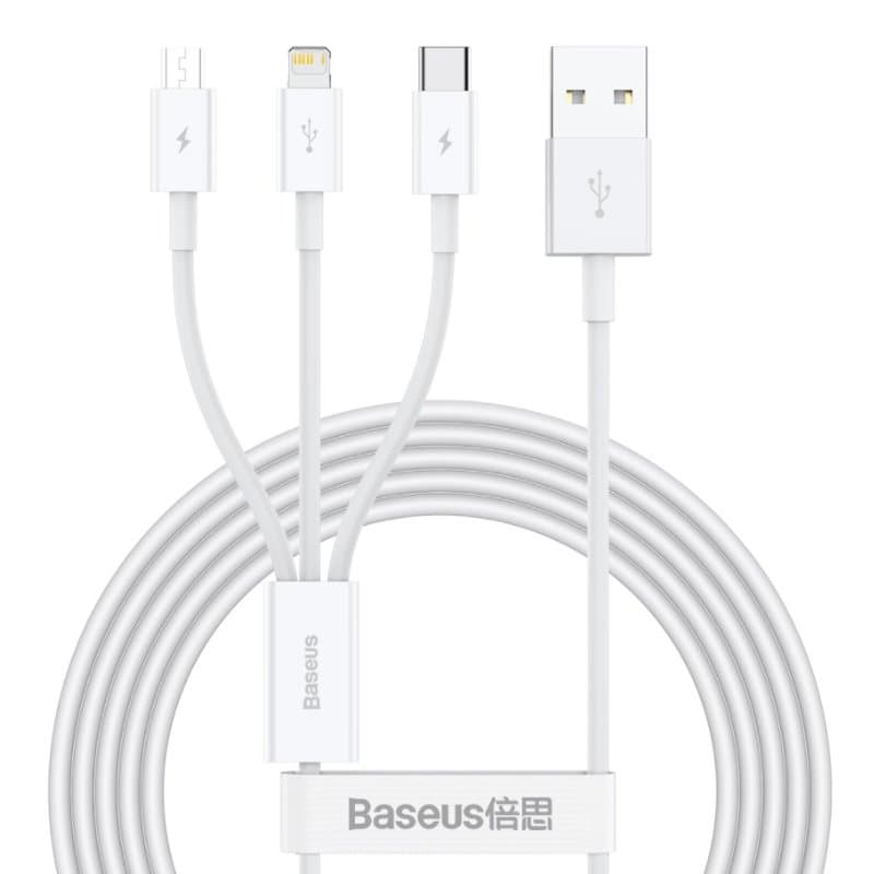 Baseus CAMLTYS-02 Superior Fast Charging Datový Kabel 3v1 USB-C, Lightning, MicroUSB 1.5m White - náhled 1