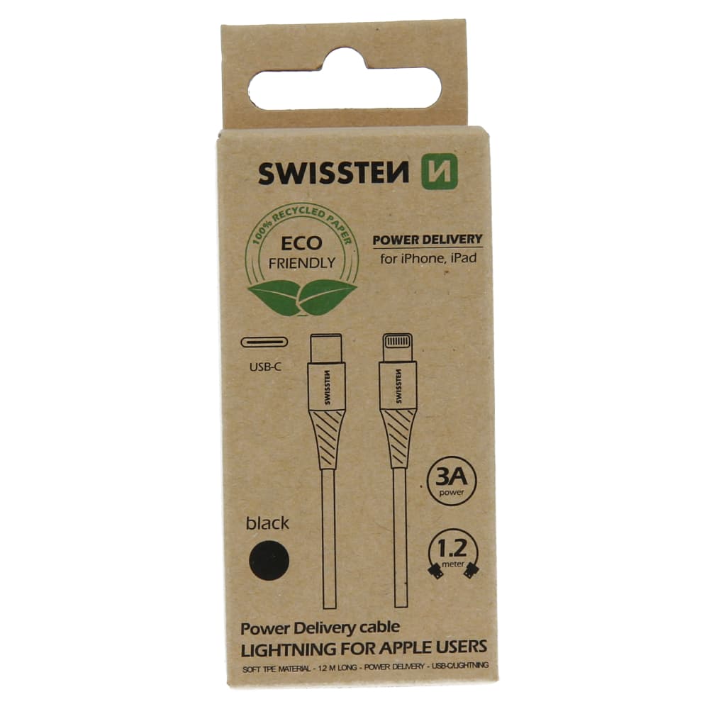 Datový kabel swissten usb-c/lightning černý 1,2m  (eco balení) - náhled 1