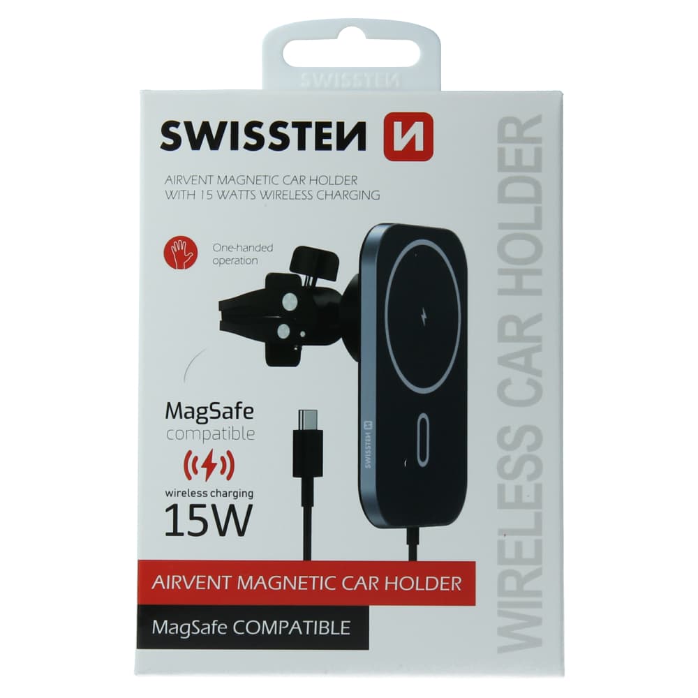 Magnetický držák do ventilace auta swissten s bezdrátovým nabíjením 15w (magsafe compatible) - náhled 1