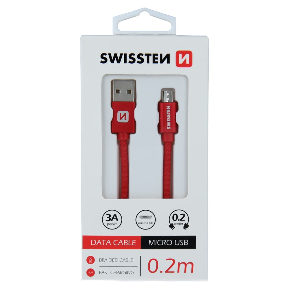 Datový kabel swissten textile usb / micro usb 0,2 m červený - náhled 1