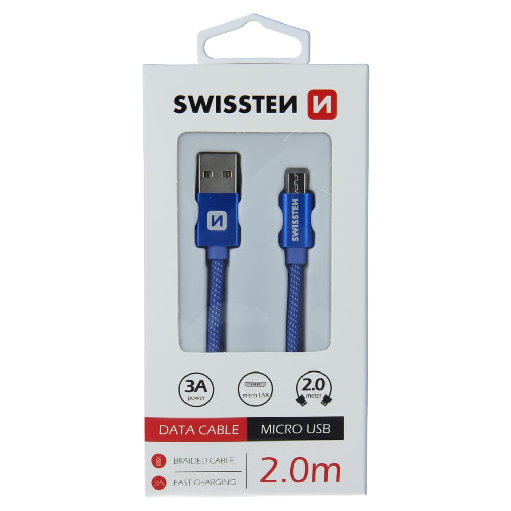 Datový kabel swissten textile usb / micro usb 2,0 m modrý - náhled 1