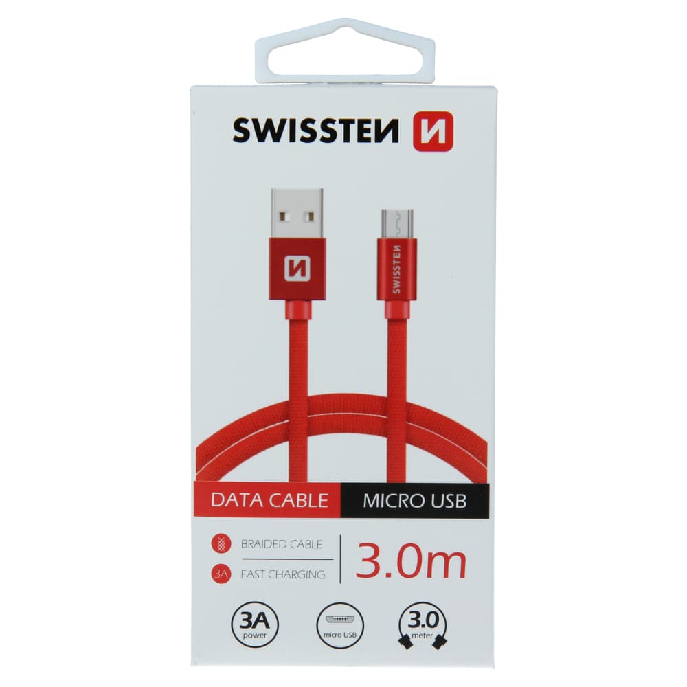 Datový kabel swissten textile usb / micro usb 3,0 m červený - náhled 1