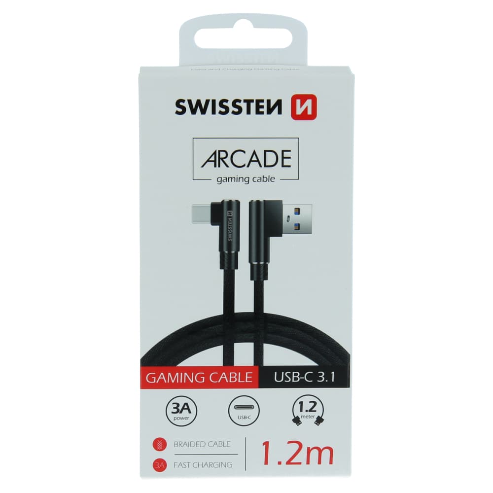 Textilní datový kabel swissten arcade usb / usb-c 1,2 m černý - náhled 1