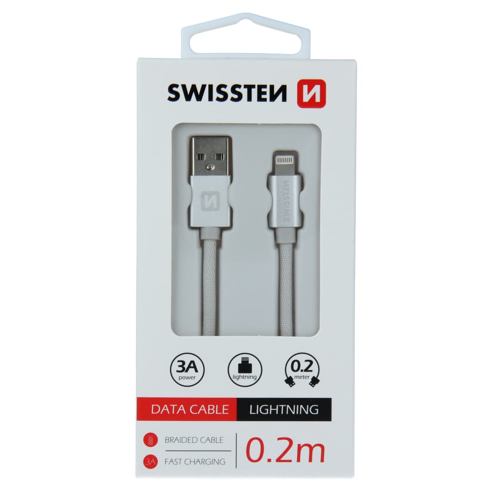 Datový kabel swissten textile usb / lightning 0,2 m stříbrný - náhled 1