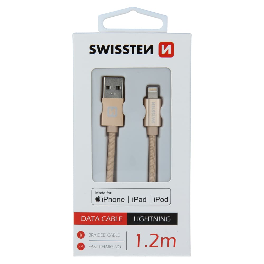 Datový kabel swissten textile usb / lightning mfi 1,2 m zlatý - náhled 1