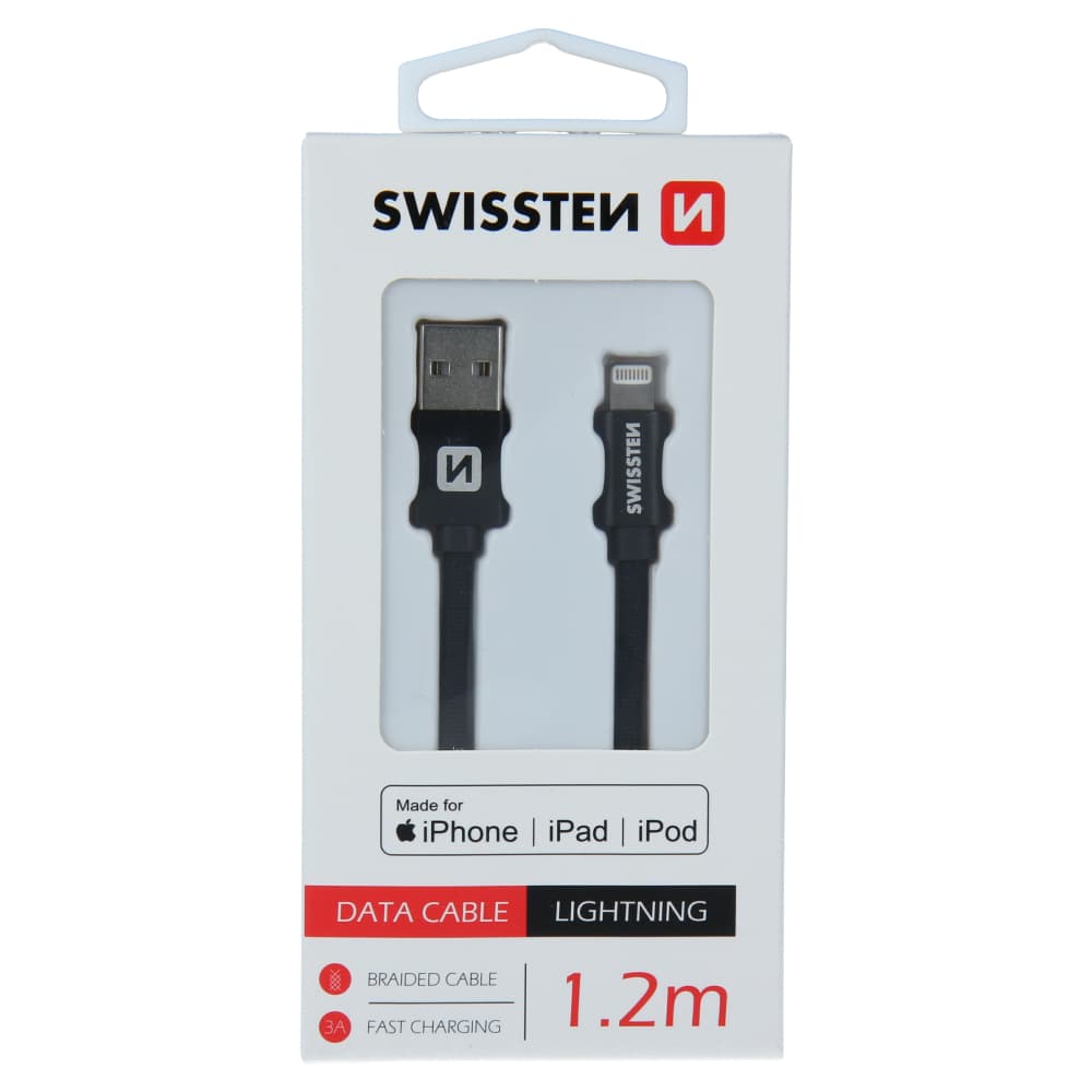 Datový kabel swissten textile usb / lightning mfi 1,2 m černý - náhled 1