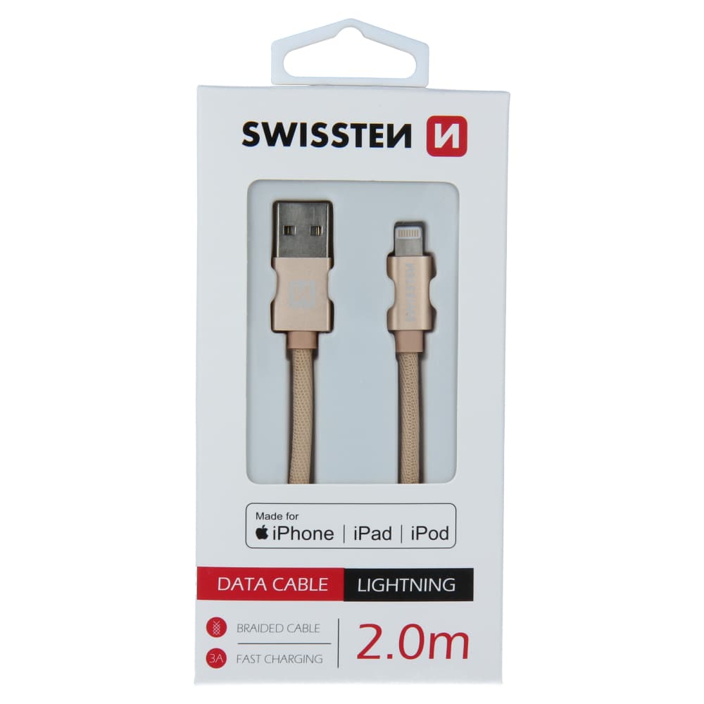 Datový kabel swissten textile usb / lightning mfi 2,0 m zlatý - náhled 1