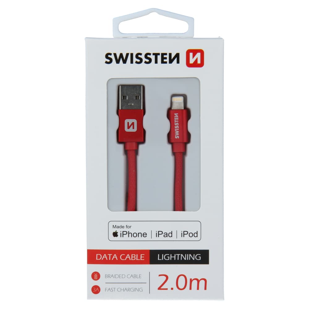 Datový kabel swissten textile usb / lightning mfi 2,0 m červený - náhled 1