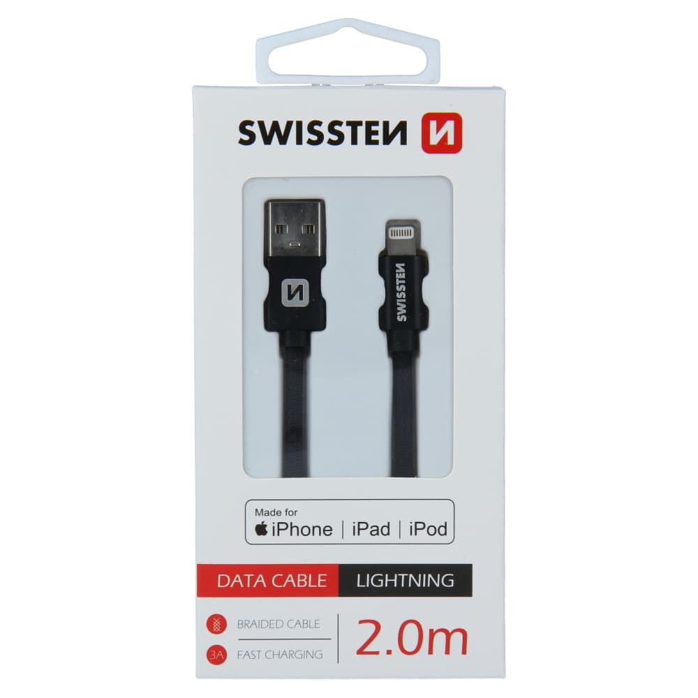 Datový kabel swissten textile usb / lightning 2,0 m černý - náhled 1