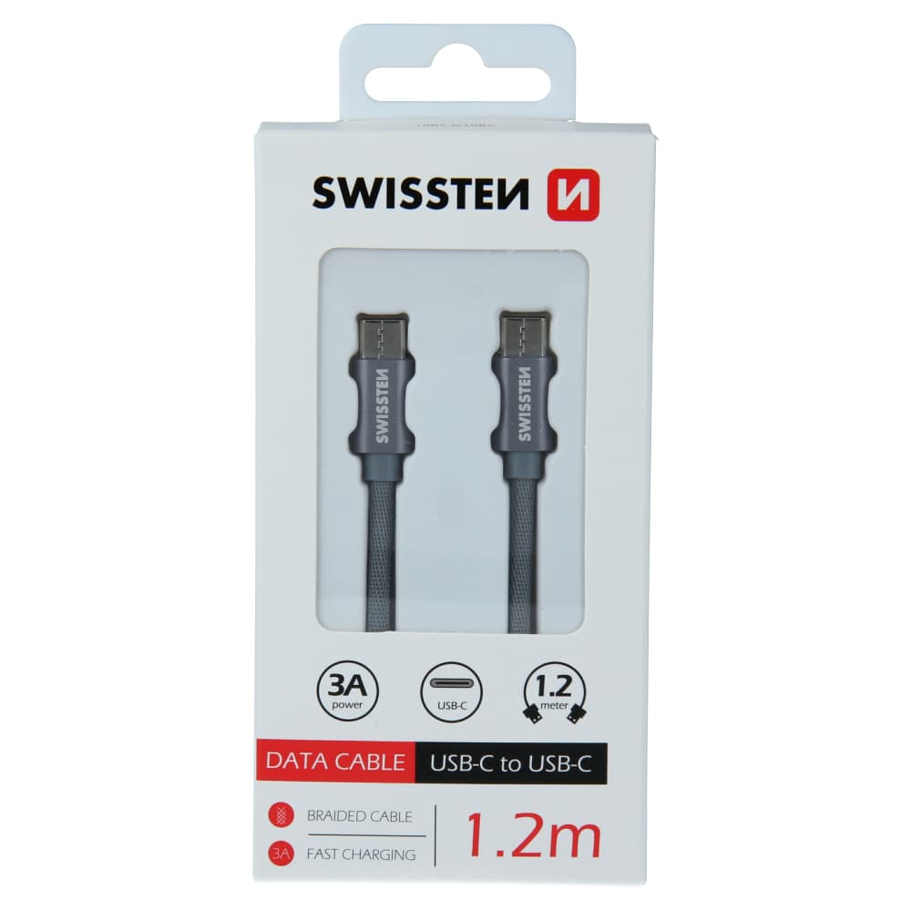 Datový kabel swissten textile usb-c / usb-c 1,2 m šedý - náhled 1