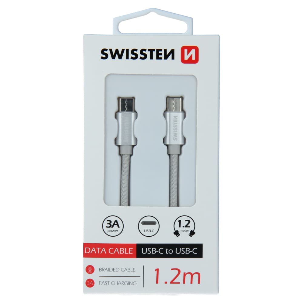 Datový kabel swissten textile usb-c / usb-c 1,2 m stříbrný - náhled 1