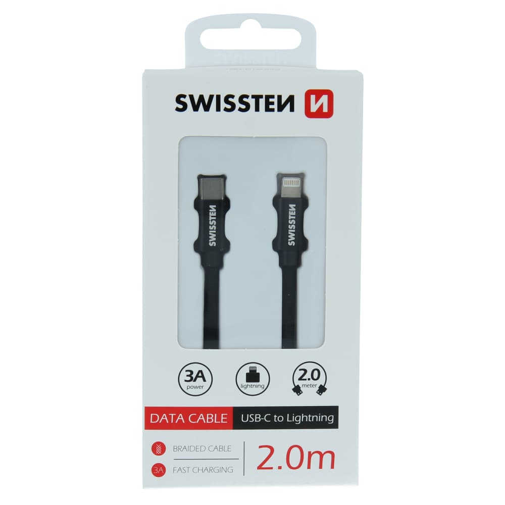 Datový kabel swissten textile usb-c / lightning 2,0 m černý - náhled 1