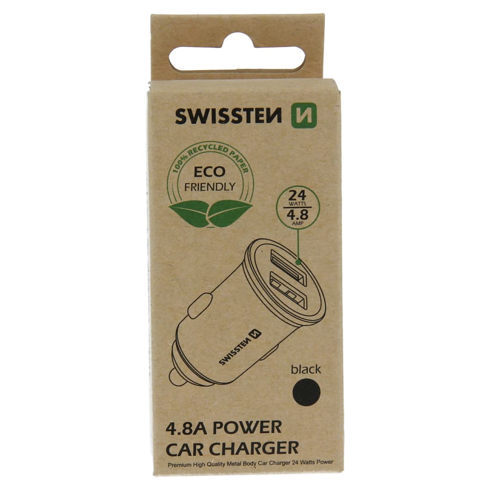 Swissten cl adaptér 2x usb 4,8a metal černý (eco balení) - náhled 1