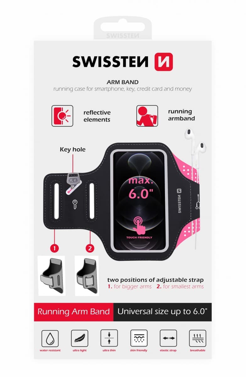 Pouzdro swissten armband case vel. 6,0" růžové - náhled 1