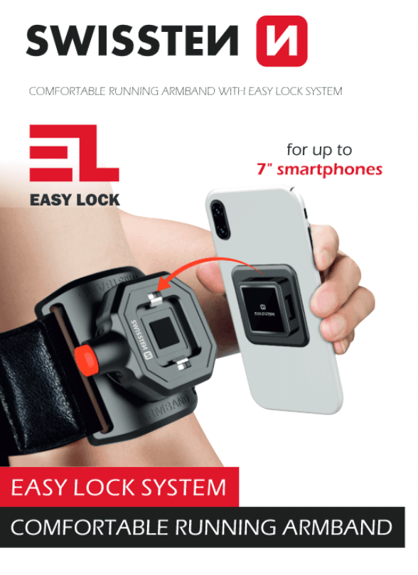 Sportovní pouzdro Swissten easy lock armband černý