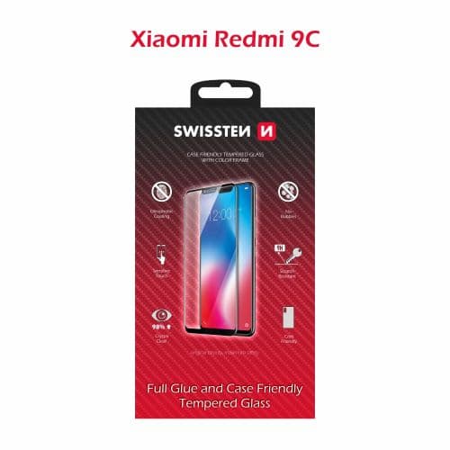Sklo swissten full glue, color frame, case friendly xiaomi redmi 9c černé - náhled 1